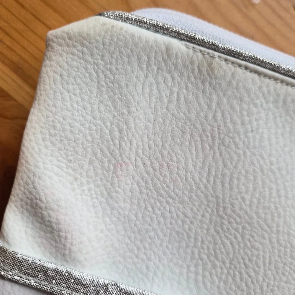 Blue Glitter Whale Shaker Cosmetic Bag White Faux Leather Star Print Pouch Beach